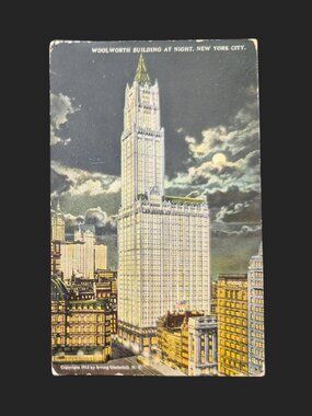 10/$25 Vintage Woolworth Building at Night New York City Postcard